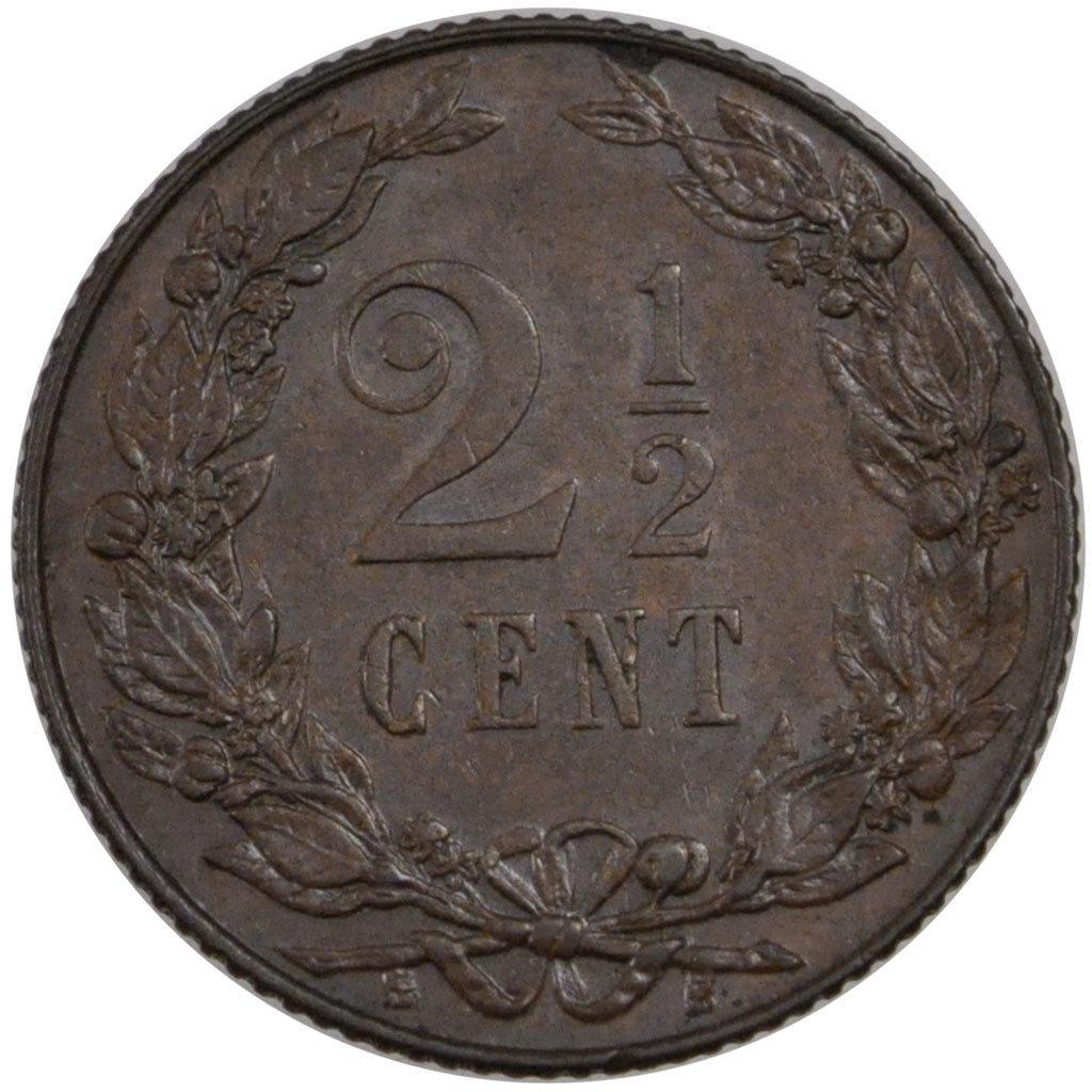 Coin, Netherlands, Wilhelmina I, 2-1/2 Cent, 1904, AU(55-58), Bronze, KM:134