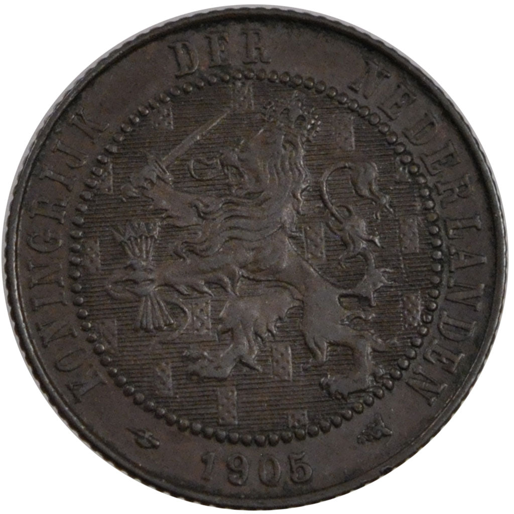 NETHERLANDS, 2-1/2 Cent, 1905, KM #134, AU(55-58), Bronze, 23.5, 3.94