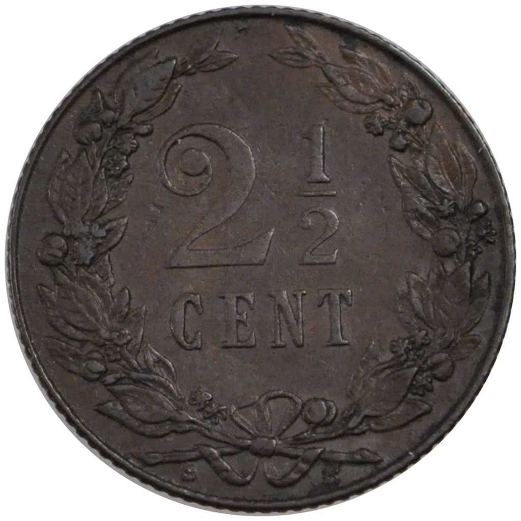 NETHERLANDS, 2-1/2 Cent, 1905, KM #134, AU(55-58), Bronze, 23.5, 3.94