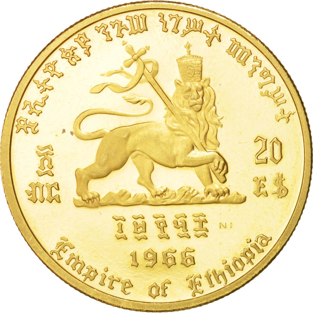Ethiopia, Haile Selassie, 20 Dollars, 1966, MS(63), Gold, KM:39