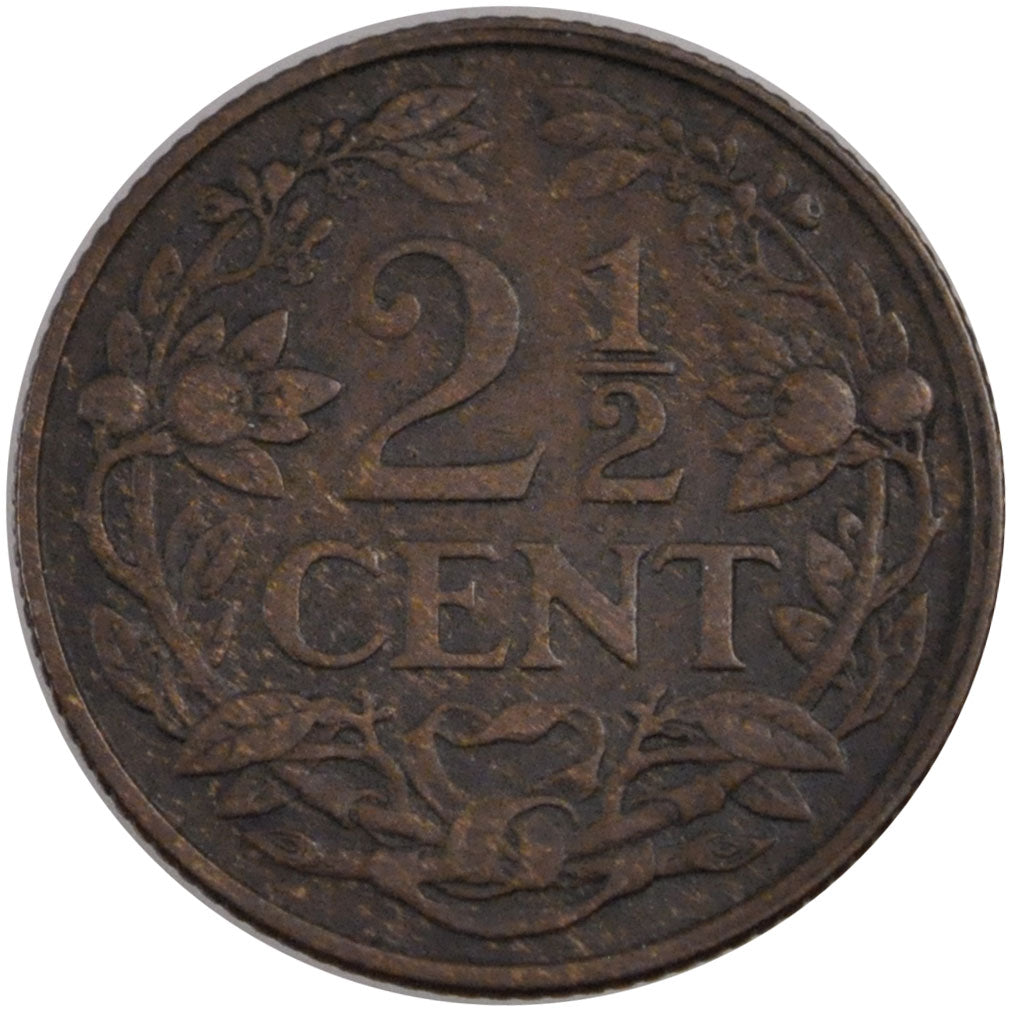 NETHERLANDS, 2-1/2 Cent, 1918, KM #150, EF(40-45), Bronze, 23.4, 4.03