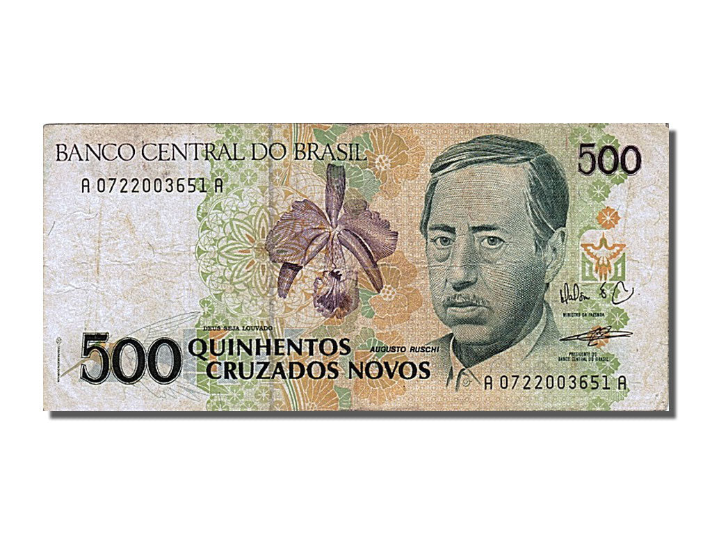 Brazil, 500 Cruzeiros on 500 Cruzados Novos, 1990, KM #226b, EF(40-45),...