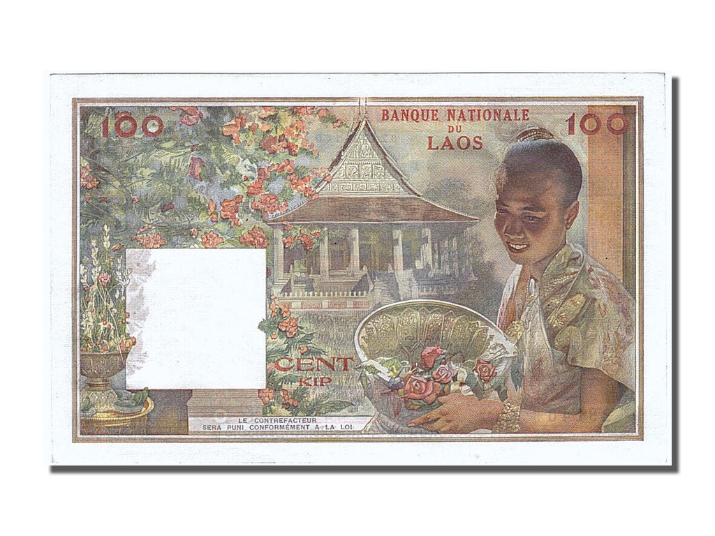 Biljet, Laos, 100 Kip, 1957, SPL