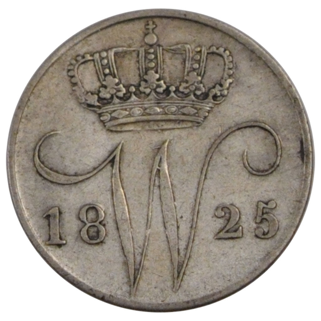 NETHERLANDS, 5 Cents, 1825, Brussels, KM #52, AU(50-53), Silver, 15, 0.84