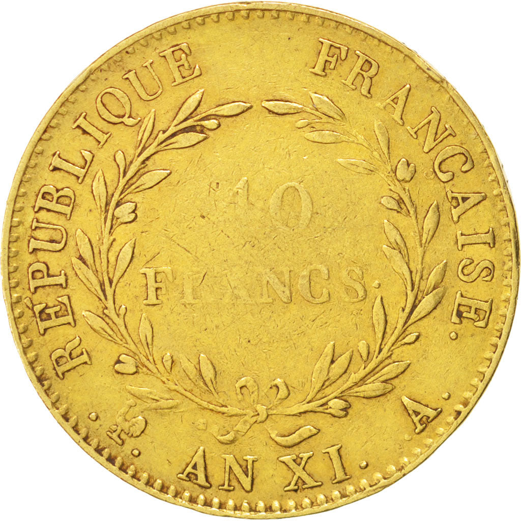 France, Napoléon I, 40 Francs, 1803, Paris, VF(20-25), Gold,KM:652,Gadoury 1080