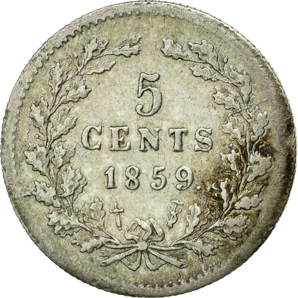 Coin, Netherlands, William III, 5 Cents, 1859, EF(40-45), Silver, KM:91