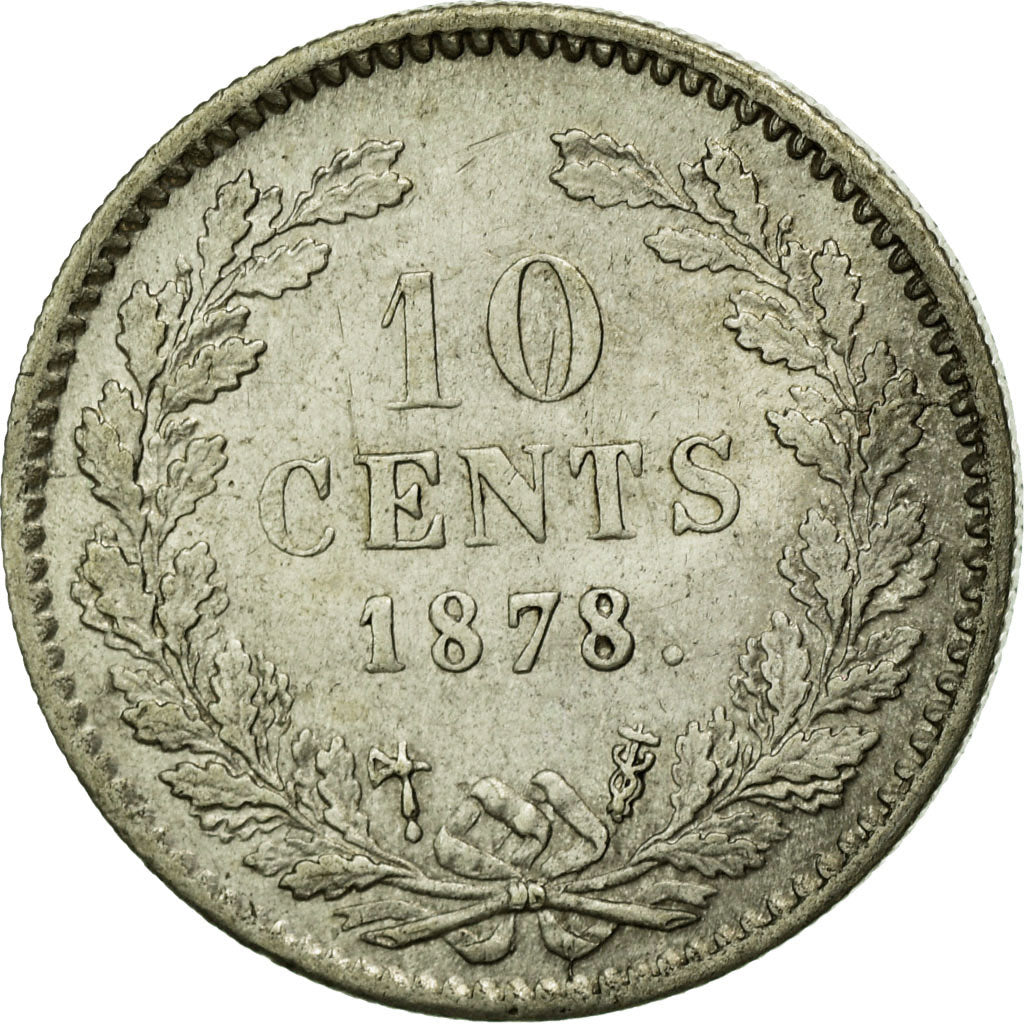 Coin, Netherlands, William III, 10 Cents, 1878, AU(55-58), Silver, KM:80