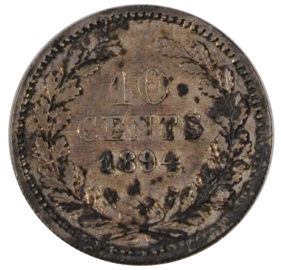 NETHERLANDS, 10 Cents, 1894, KM #116, VF(20-25), Silver, 15.2, 1.37