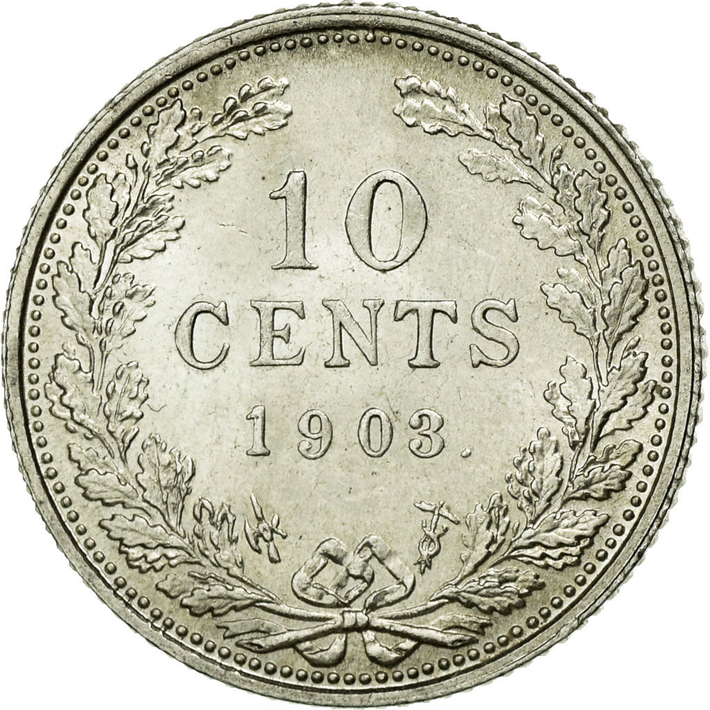Coin, Netherlands, Wilhelmina I, 10 Cents, 1903, MS(60-62), Silver, KM:135