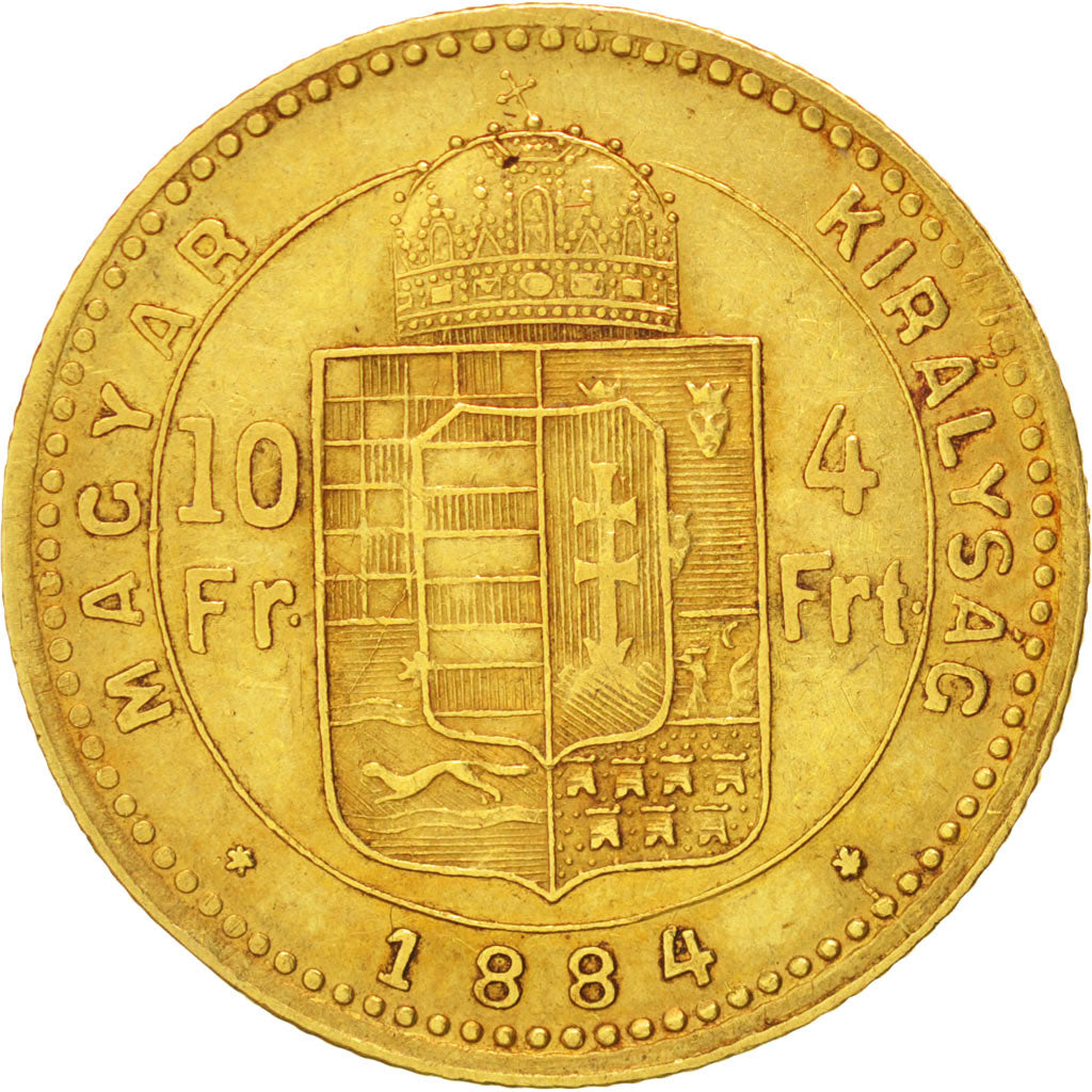 Hungary, Franz Joseph I, 4 Forint 10 Francs, 1884, EF(40-45), Gold, KM:466