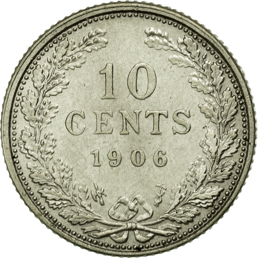 Coin, Netherlands, Wilhelmina I, 10 Cents, 1906, AU(55-58), Silver, KM:136