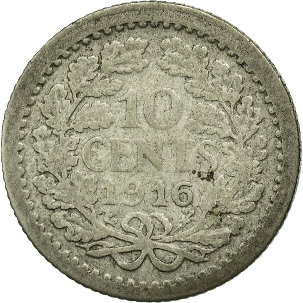 Coin, Netherlands, Wilhelmina I, 10 Cents, 1916, VF(20-25), Silver, KM:145