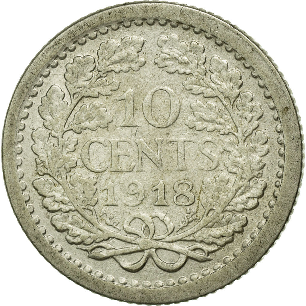 Moneta, Paesi Bassi, Wilhelmina I, 10 Cents, 1918, BB+, Argento, KM:145