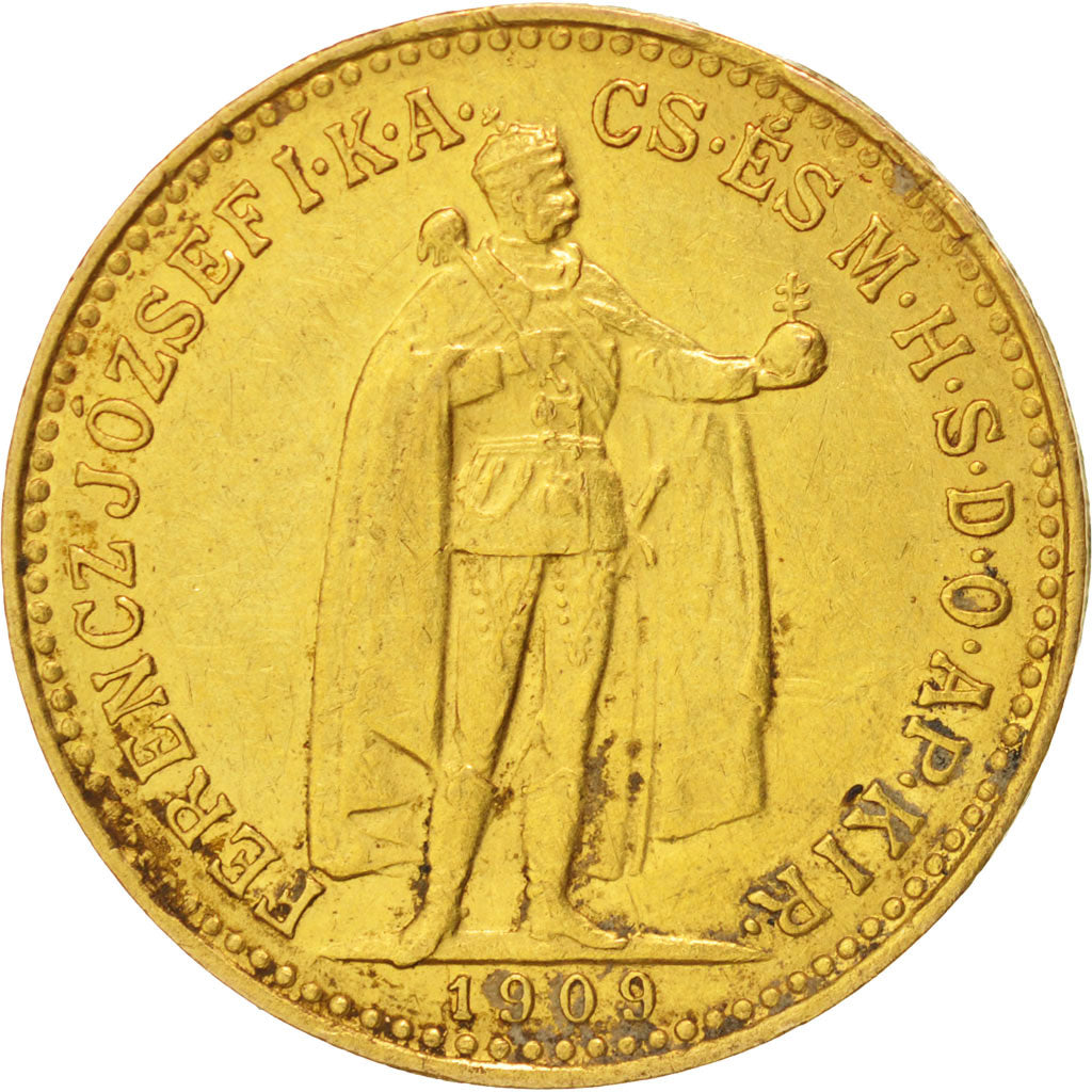 Hungary, Franz Joseph I, 10 Korona, 1909, Kormoczbanya, AU(50-53), Gold, KM:485