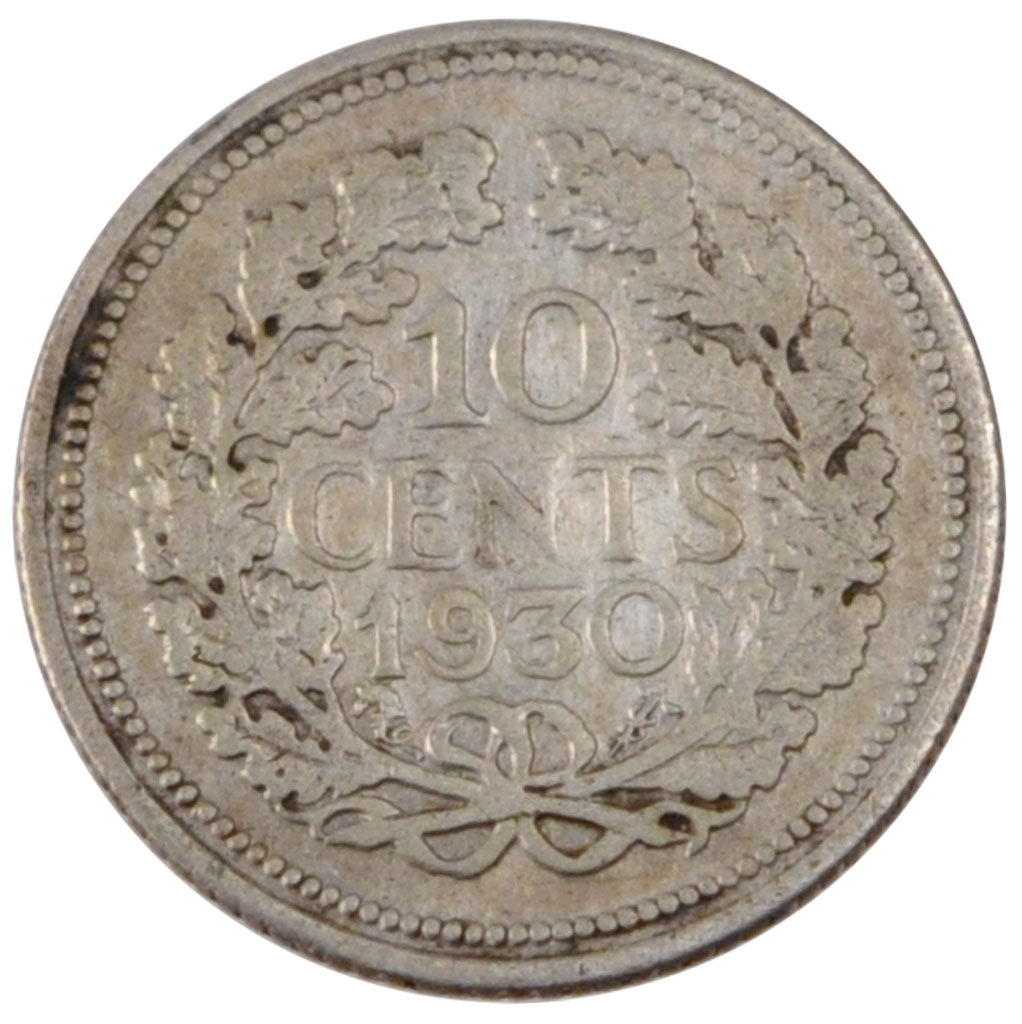 NETHERLANDS, 10 Cents, 1930, KM #163, VF(20-25), Silver, 15, 1.36