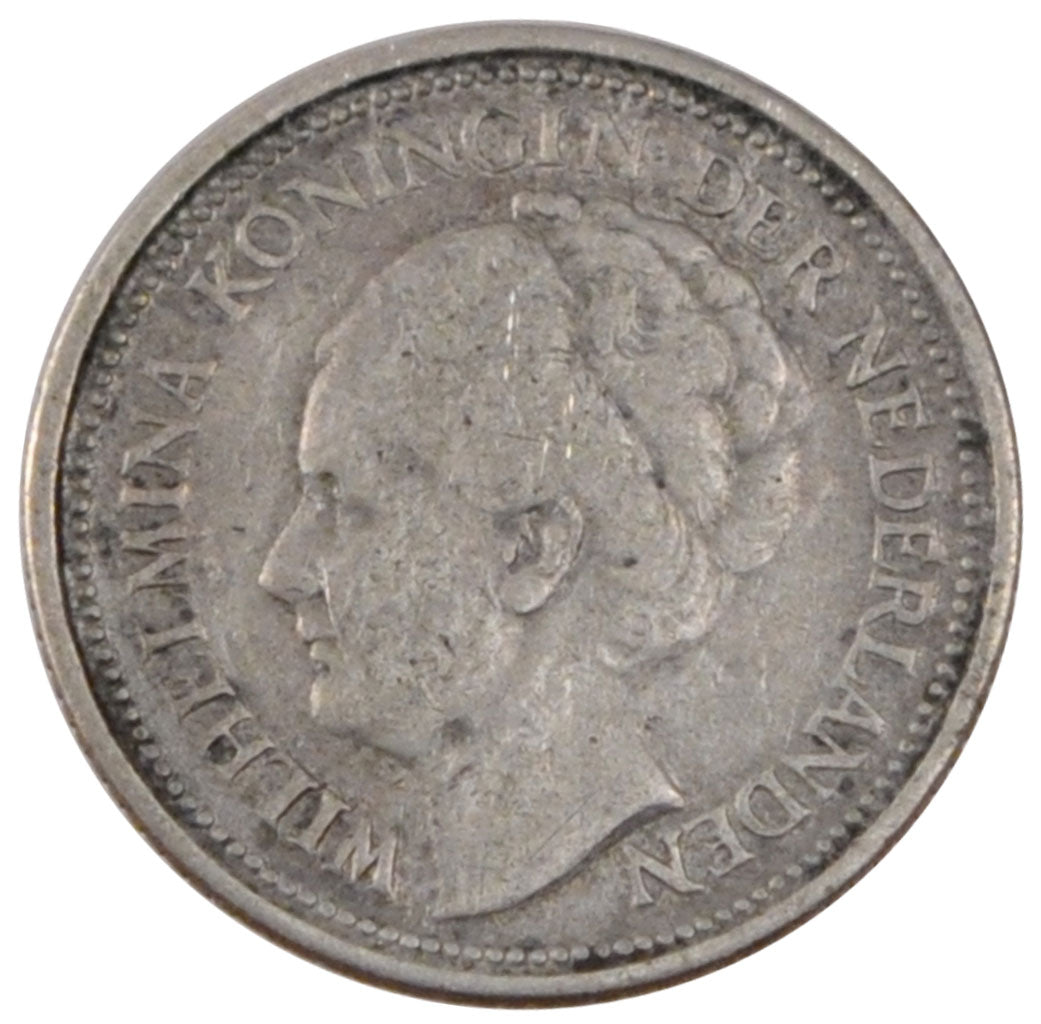 NETHERLANDS, 10 Cents, 1936, KM #163, VF(20-25), Silver, 15, 1.42