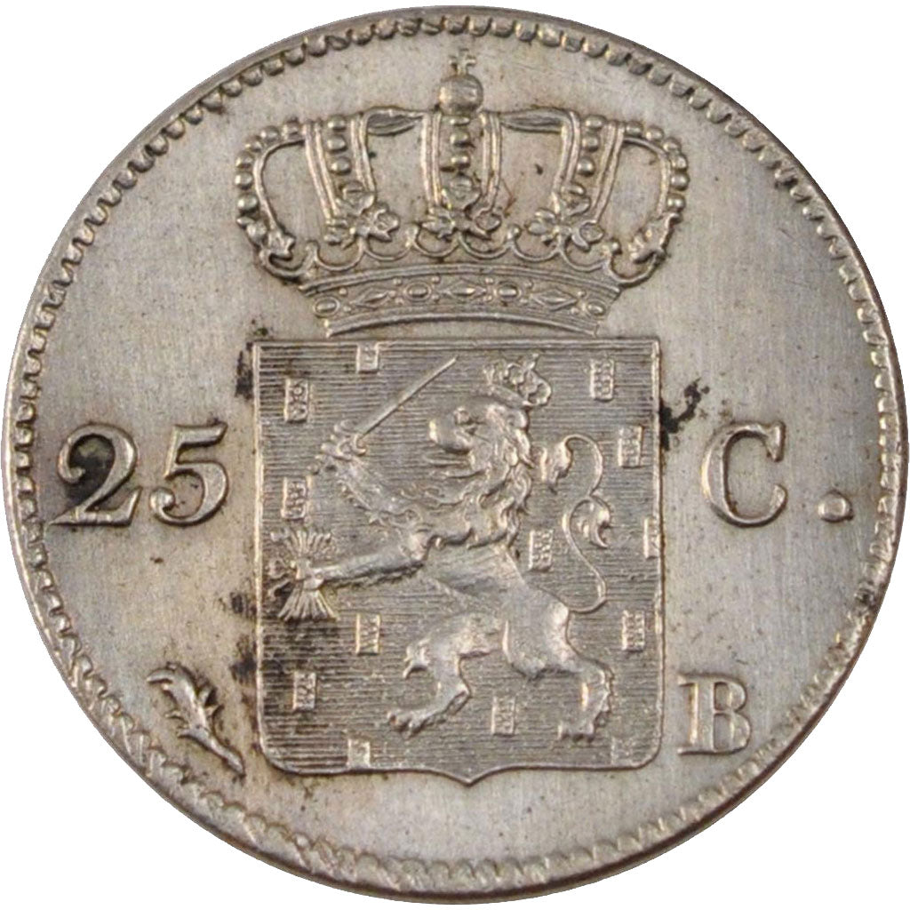 NETHERLANDS, 25 Cents, 1830, Brussels, KM #48, AU(55-58), Silver, 21, 4.23