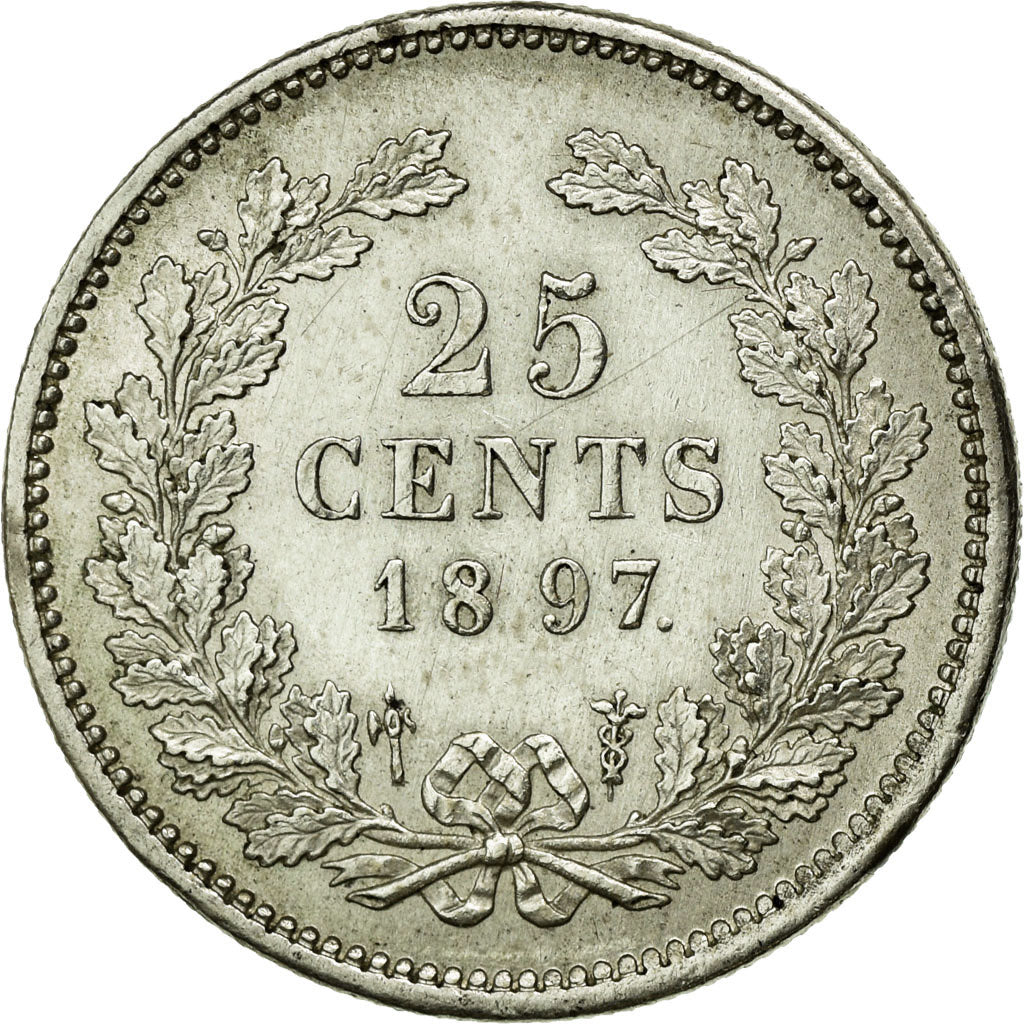 Coin, Netherlands, Wilhelmina I, 25 Cents, 1897, AU(55-58), Silver, KM:115