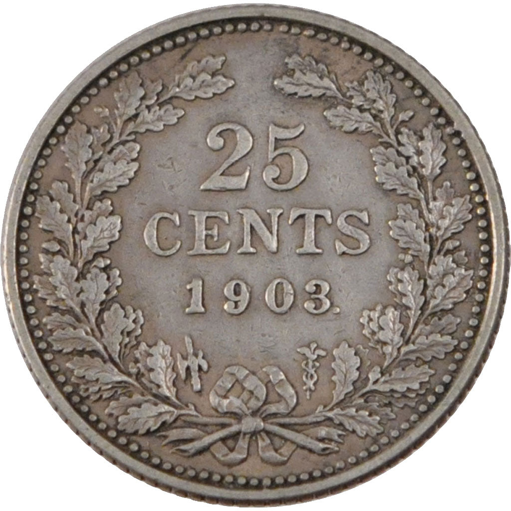 Coin, Netherlands, Wilhelmina I, 25 Cents, 1903, AU(50-53), Silver, KM:120.2
