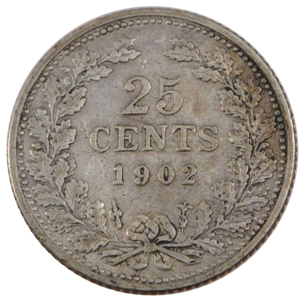 NETHERLANDS, 25 Cents, 1902, KM #120.2, EF(40-45), Silver, 19, 3.53