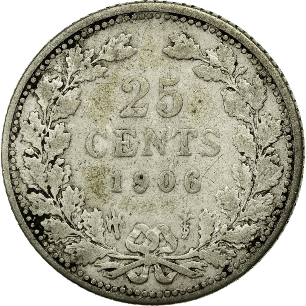 Coin, Netherlands, Wilhelmina I, 25 Cents, 1906, VF(20-25), Silver, KM:120.2