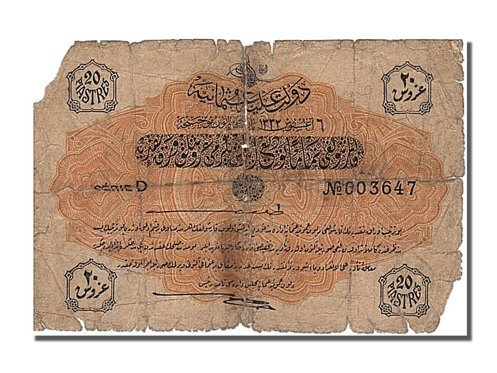 Turkey, 20 Piastres, 1916, VG(8-10), D