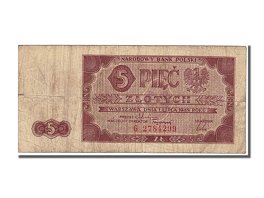 Poland, 5 Zlotych, 1948, KM #135, 1948-07-01, VF(30-35), G