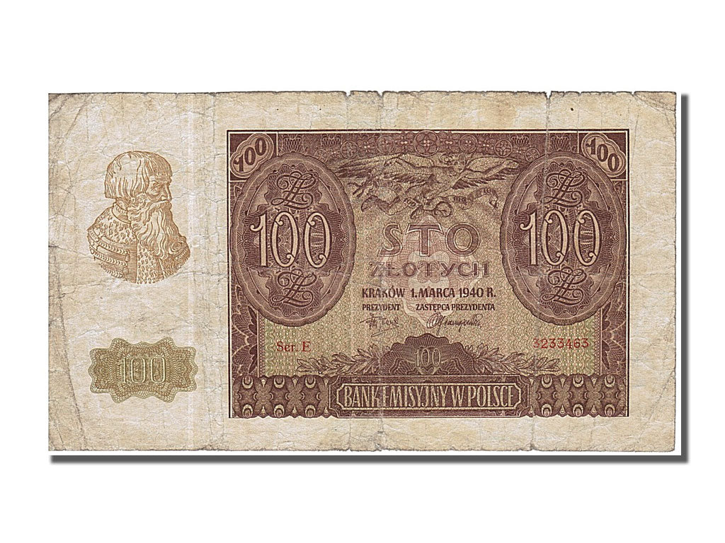 Poland, 100 Zlotych, 1940, KM #97, 1940-03-01, VF(20-25), E