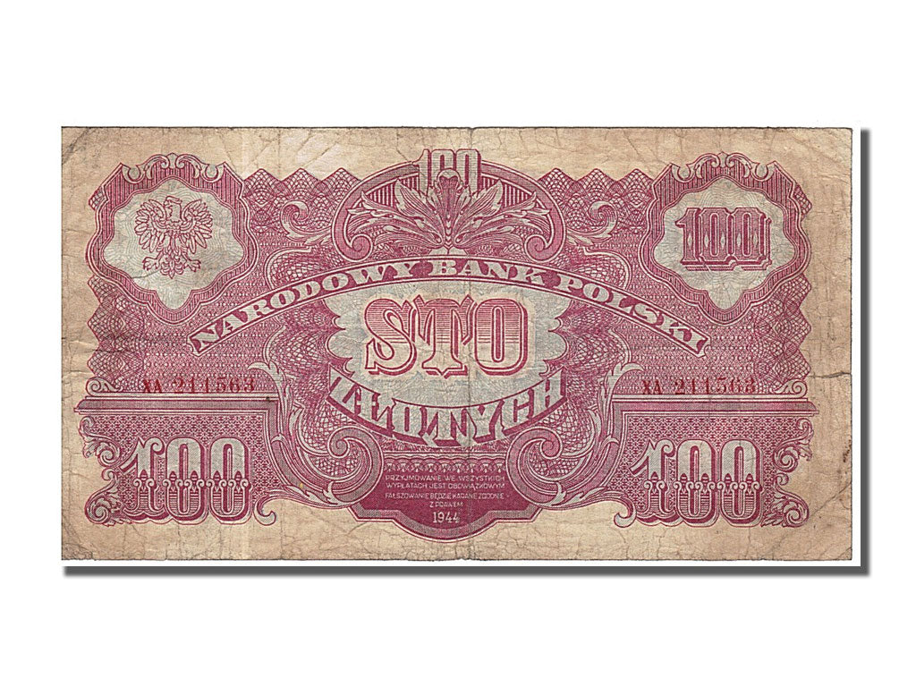 Poland, 100 Zlotych, 1944, KM #117a, VF(30-35), XA