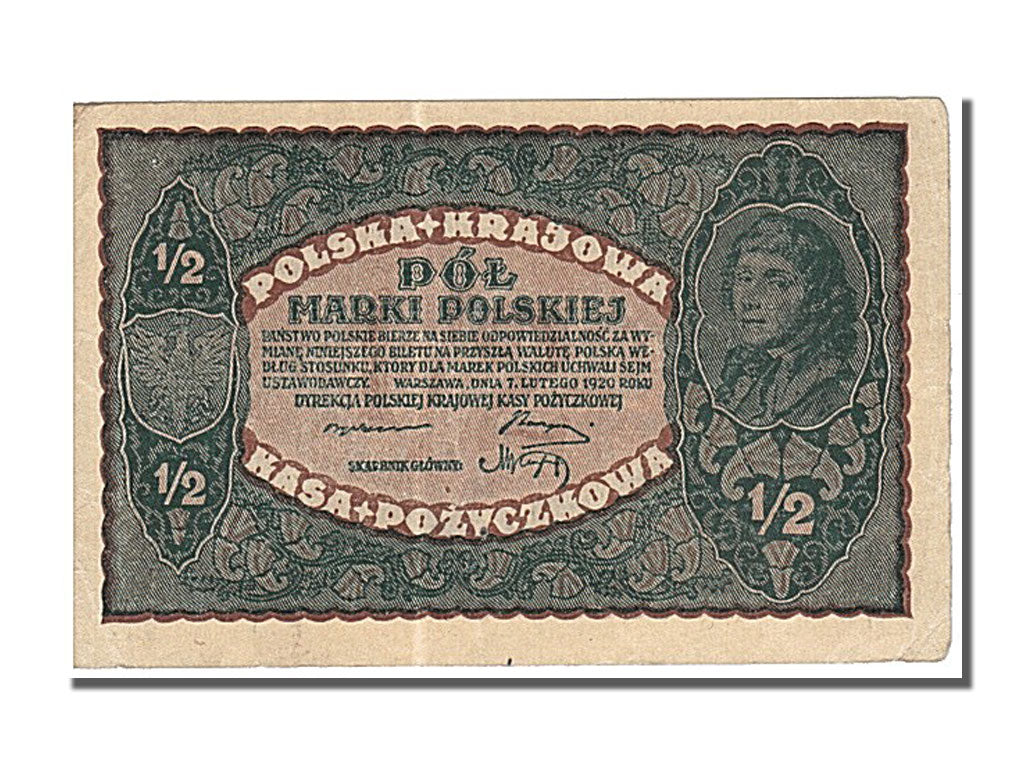 Poland, 1/2 Marki, 1920, KM #30, 1920-02-07, UNC(63)