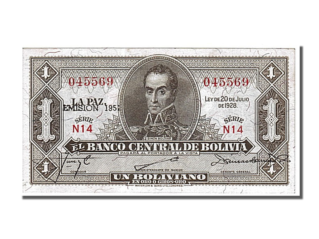 Bolivia, 1 Boliviano, 1951, KM #128b, AU(55-58), N14