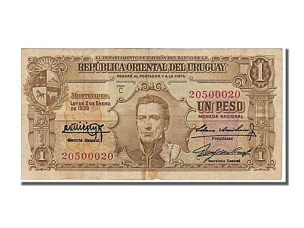 Uruguay, 1 Peso, 1939, KM #35b, EF(40-45), C
