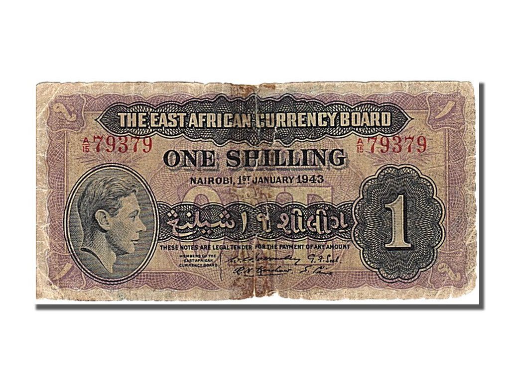 Kenya, 1 Shilling, 1943, 1943-01-01, VG(8-10), A/15