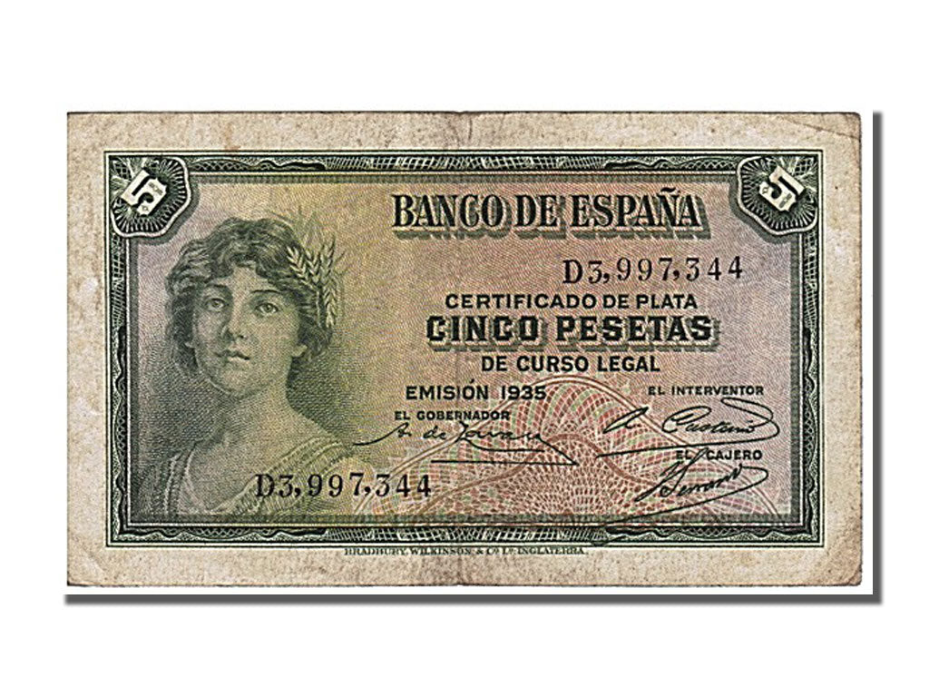 Billet, Espagne, 5 Pesetas, 1935, TTB