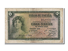 Billet, Espagne, 5 Pesetas, 1935, TTB