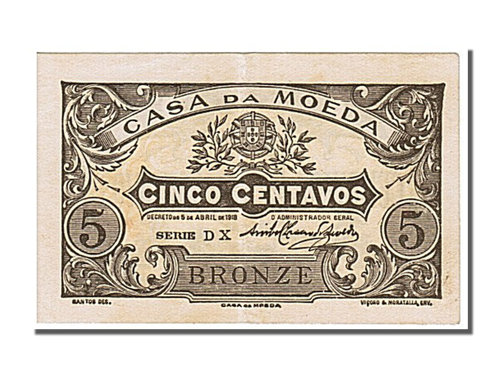 Portugal, 5 Centavos, 1918, KM #99, 1918-04-05, AU(55-58), DX