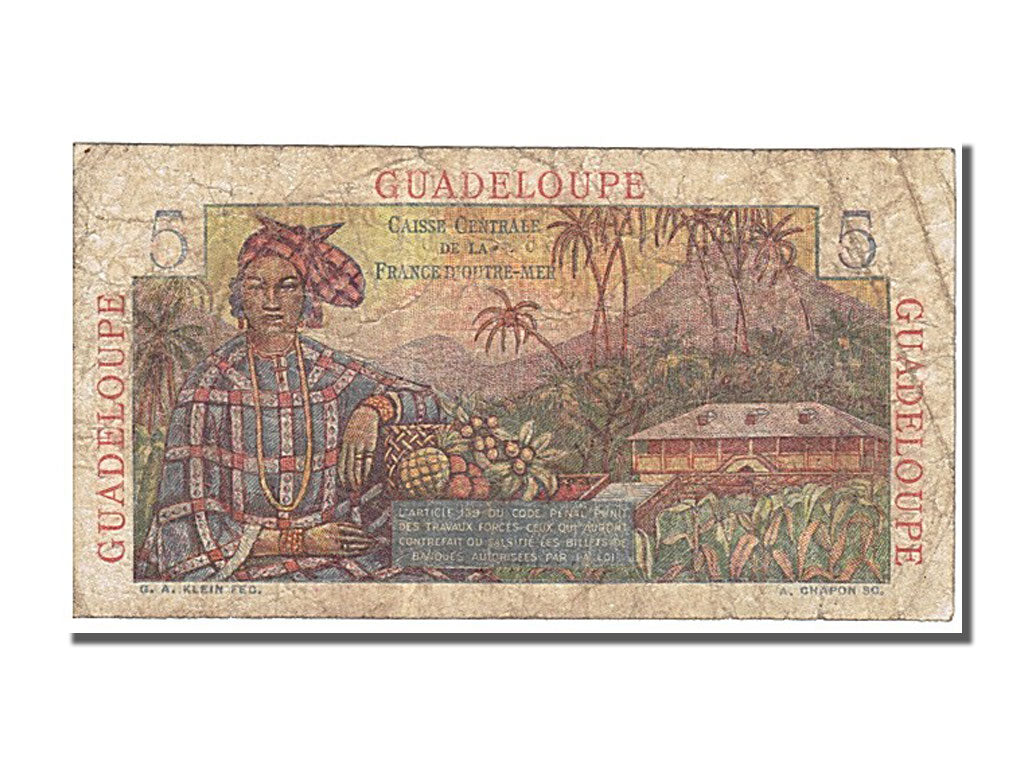 Guadeloupe, 5 Francs, 1947, KM #31, VF(20-25), R.23