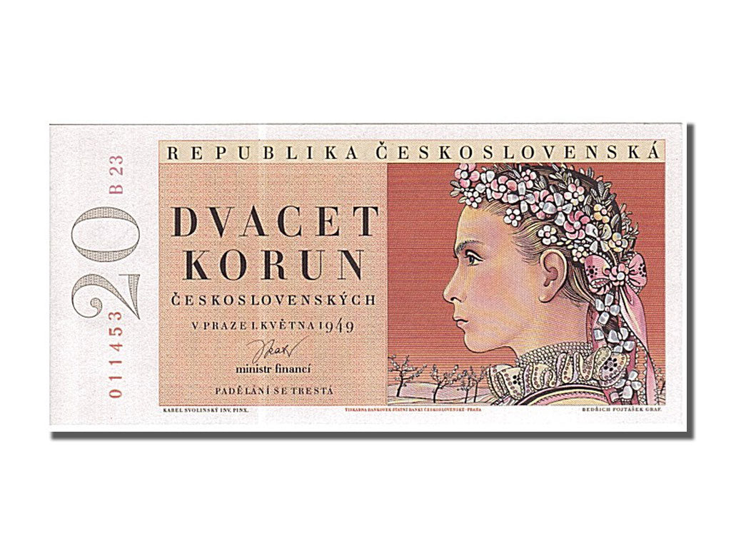 Czechoslovakia, 20 Korun, 1949, KM #70b, 1949-05-01, UNC(65-70), B23