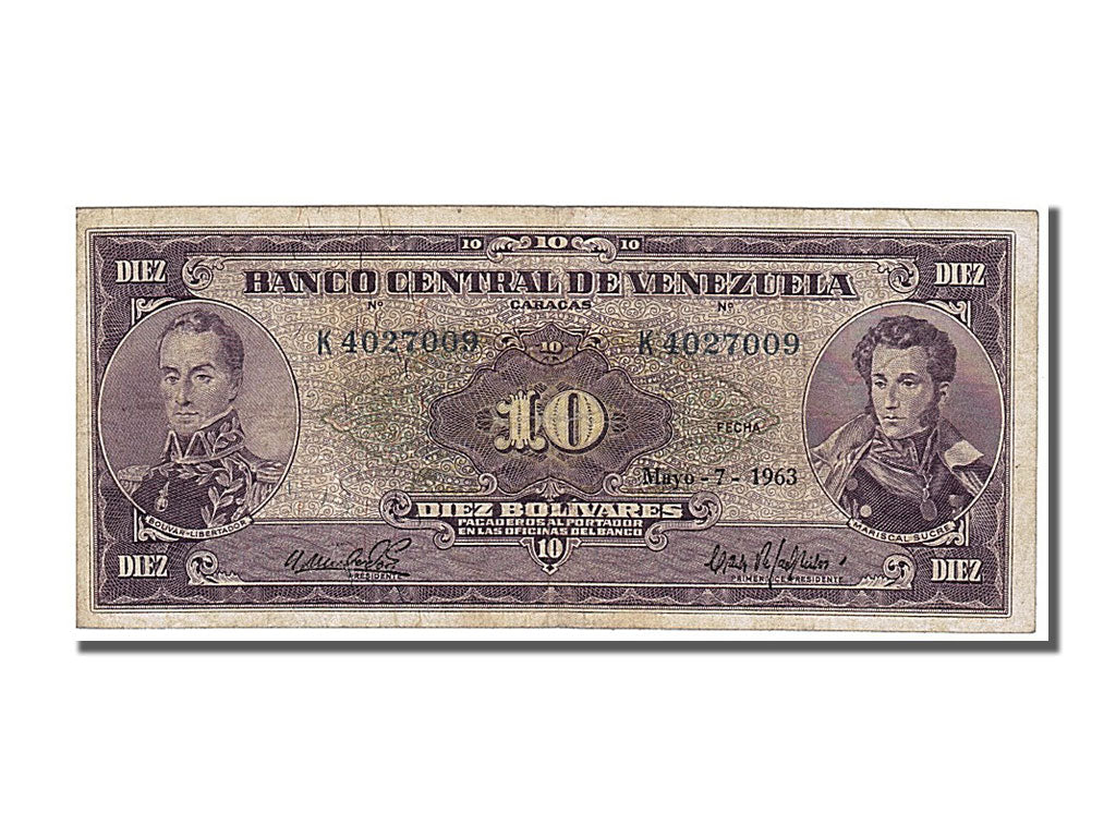Venezuela, 10 Bolívares, 1963, KM #45a, 1963-05-07, EF(40-45), K