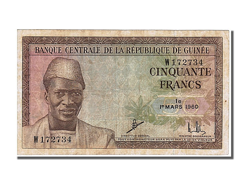 Guinea, 50 Francs, 1960, KM #12a, 1960-03-01, EF(40-45), W