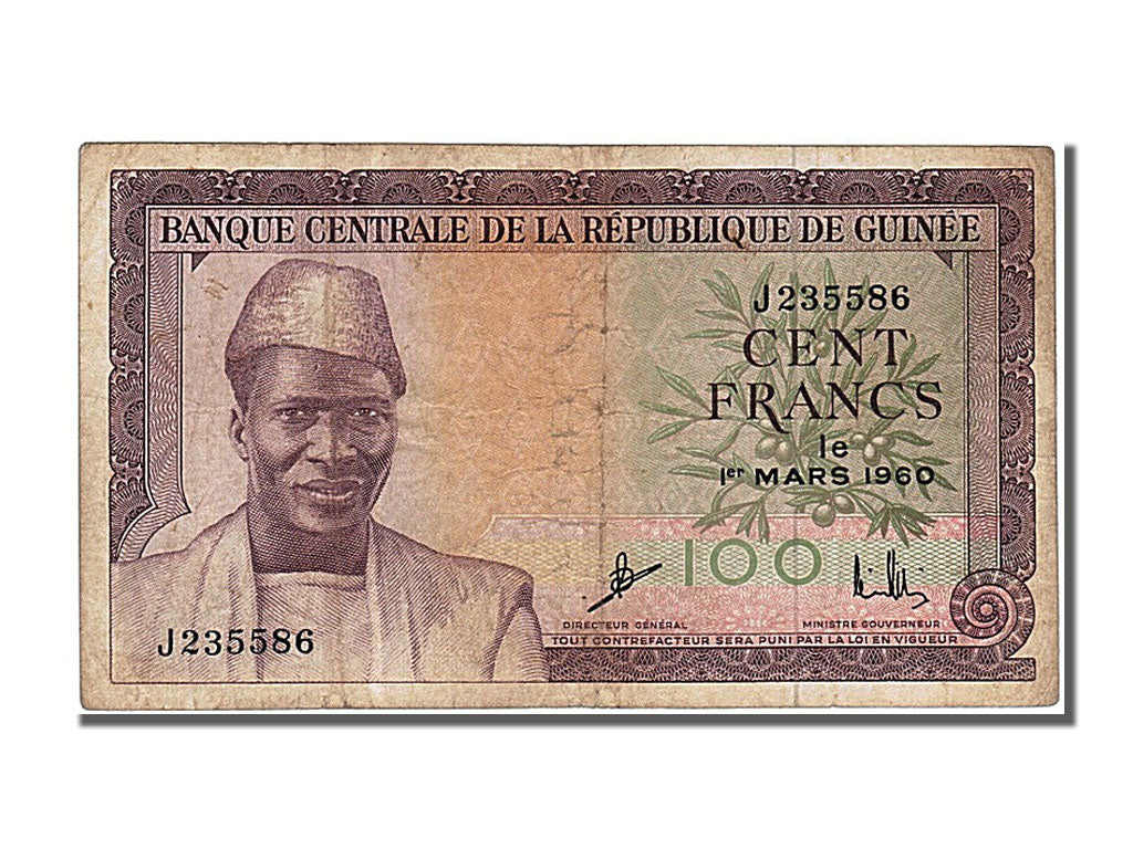 Guinea, 100 Francs, 1960, KM #13a, 1960-03-01, EF(40-45), J