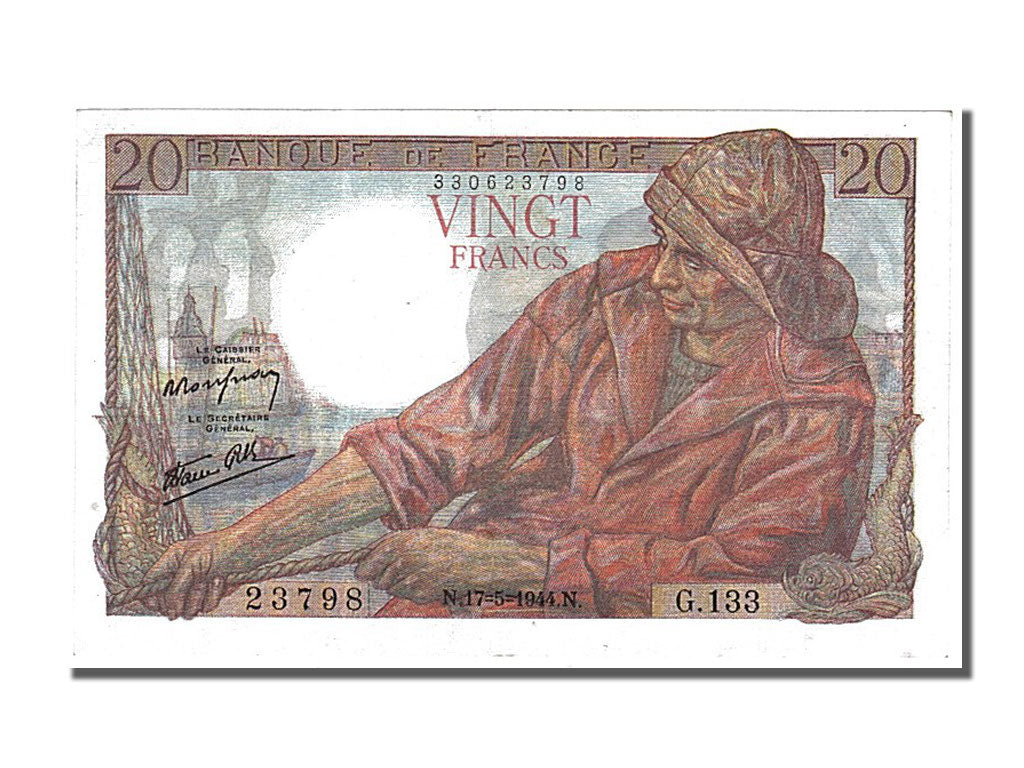 Banknote, France, 20 Francs, 20 F 1942-1950 ''Pêcheur'', 1944, 1944-05-17