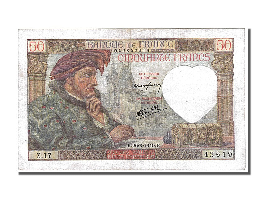 Banknote, France, 50 Francs, 50 F 1940-1942 ''Jacques Coeur'', 1940, 1940-09-26