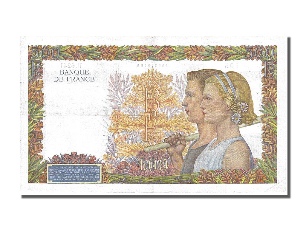 Banknote, France, 500 Francs, 500 F 1940-1944 ''La Paix'', 1942, 1942-07-16