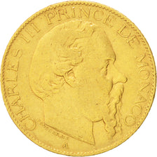 Monaco, Charles III, 20 Francs, 1879, Paris, VF(30-35),Gold,KM:98,Gadoury MC 120