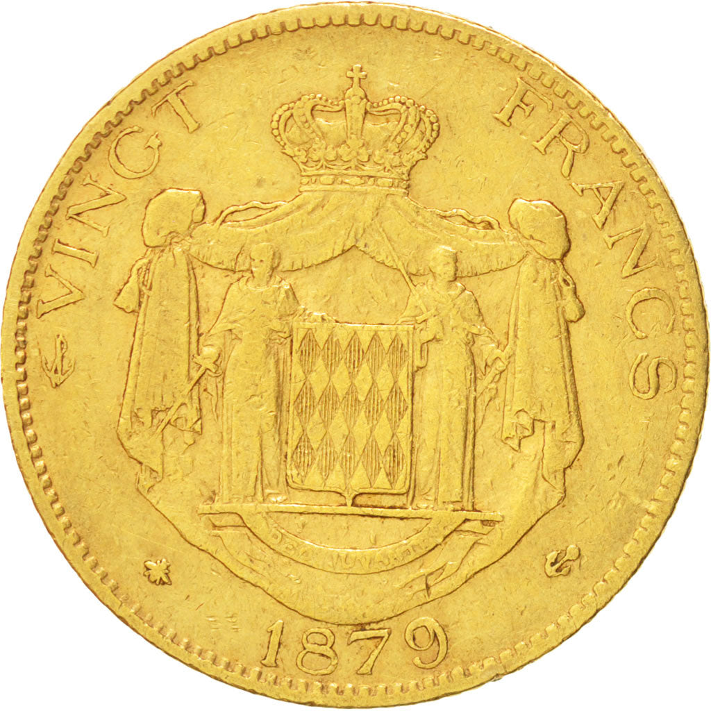 Monaco, Charles III, 20 Francs, 1879, Paris, VF(30-35),Gold,KM:98,Gadoury MC 120