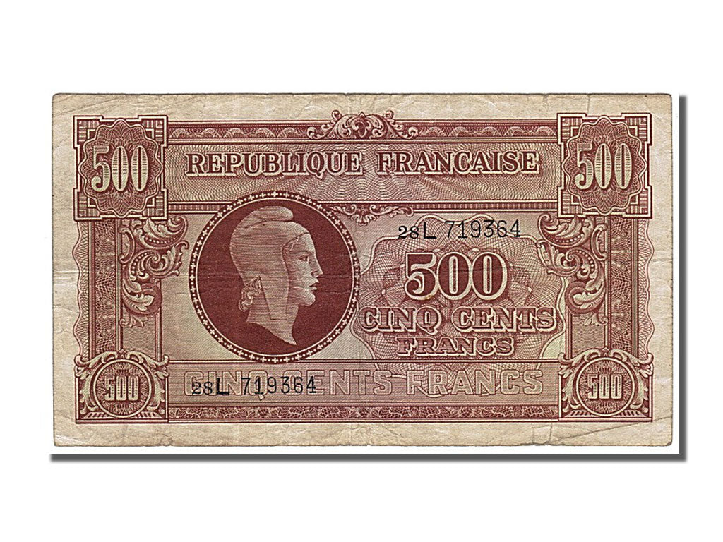 France, 500 Francs, 1943-1945 Marianne, 1945, KM #106, 1945-06-01, EF(40-45),...