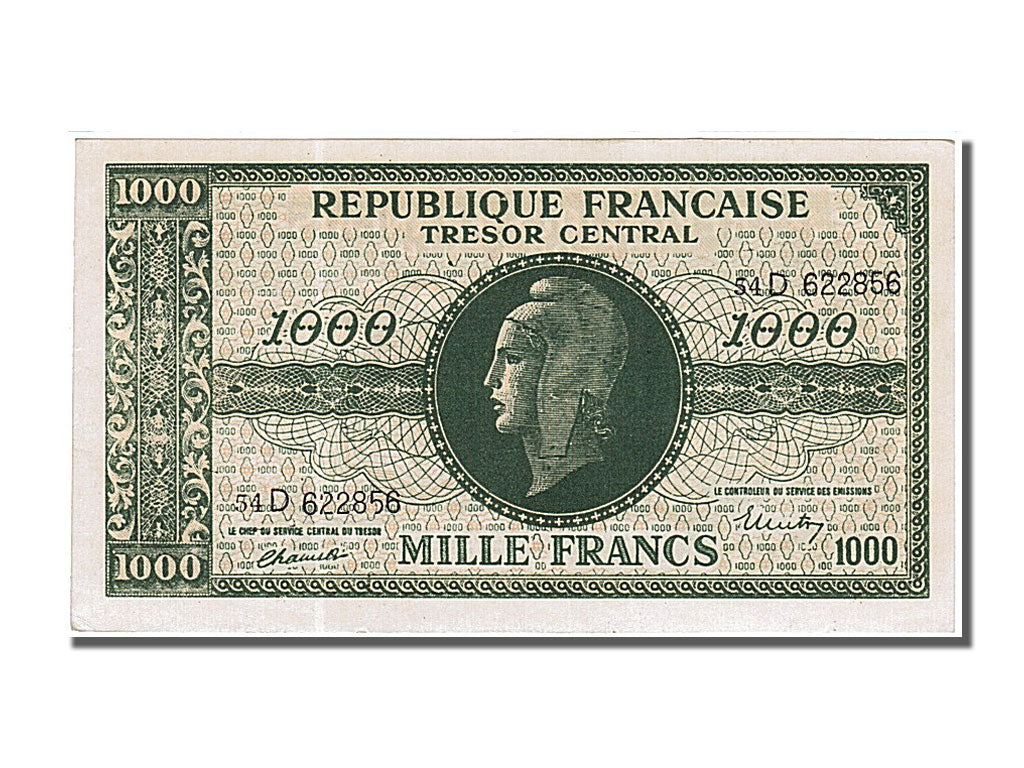 France, 1000 Francs, 1943-1945 Marianne, 1945, KM #107, UNC(65-70), 54D,...