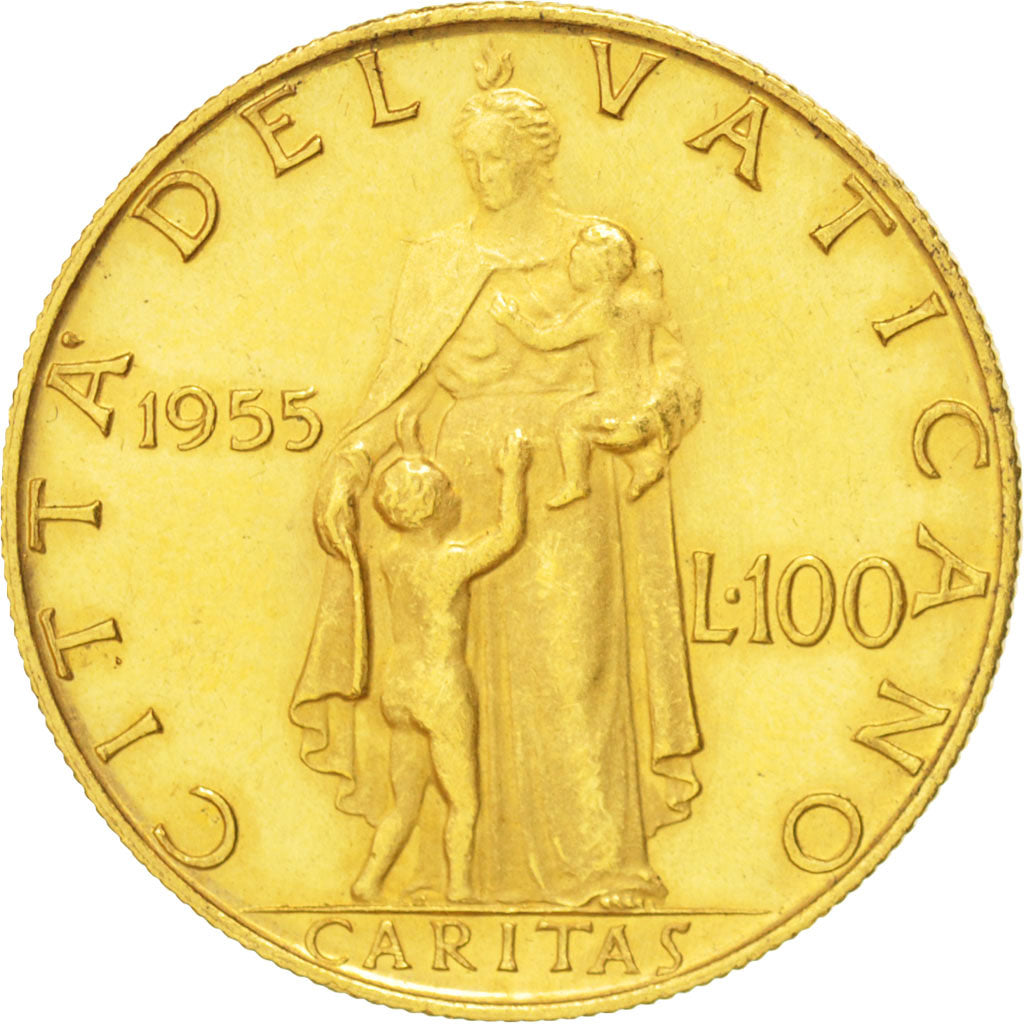 CITTÀ DEL VATICANO, Pius XII, 100 Lire, 1955, SPL-, Oro, KM:53.1