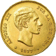 Coin, Spain, Alfonso XII, 25 Pesetas, 1877, AU(55-58), Gold, KM:673